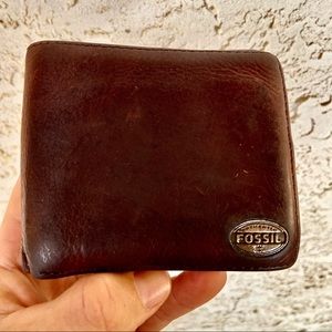 Authentic Fossil brown leather bifold wallet